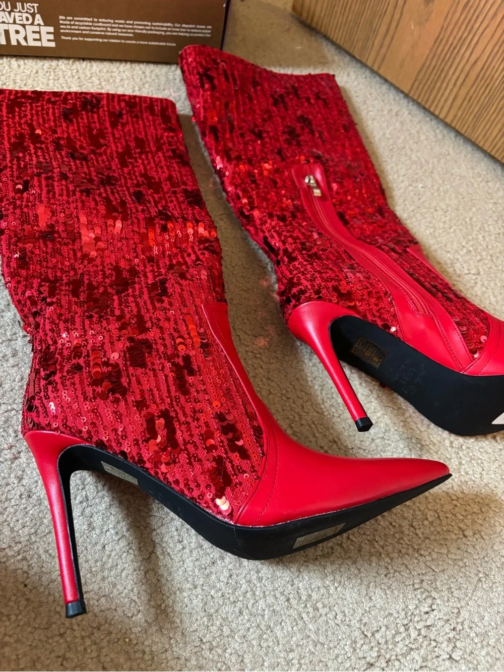 Red Sequin Over-the-Knee Stiletto Boots